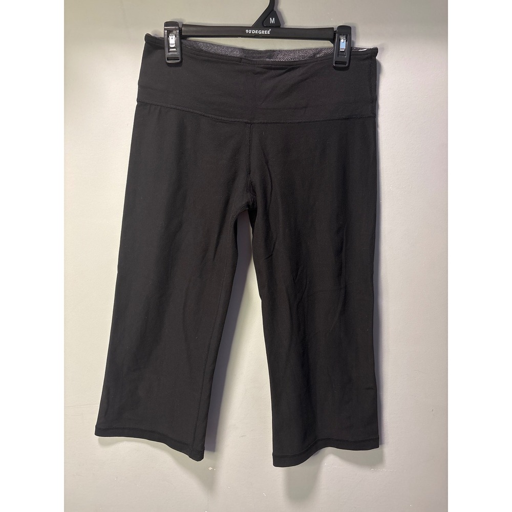 Lululemon Black Cropped Leggings Reversible Grey Herringbone Waistband‎ Womens 8